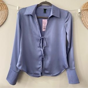 Women’s Bell Long Sleeve Satin Fly Away Top- Wild Fable Periwinkle XXS